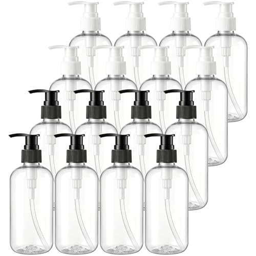 Bekith 16 Pack Empty Plastic Pump Bottles Dispenser, 8 oz Clear Refillable Bottles for Hand Soap, Lotion, Shampoo, Conditioner, and Essential Oils Avelisse