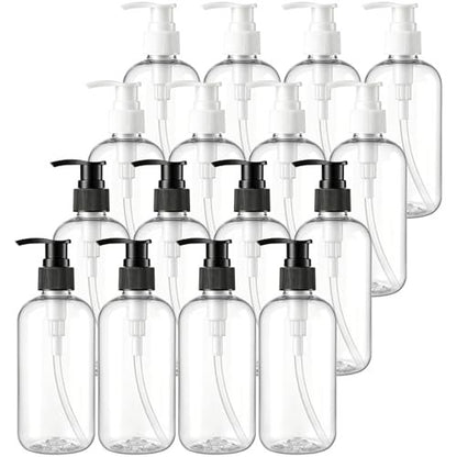 Bekith 16 Pack Empty Plastic Pump Bottles Dispenser, 8 oz Clear Refillable Bottles for Hand Soap, Lotion, Shampoo, Conditioner, and Essential Oils Avelisse