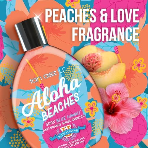 Tan Asz U Aloha Beaches Tanning Lotion 300X Blue Hawaii Anti-Orange Bronzer Color-Correcting Blue Bronzing Blend with Peptide Complex 13.5 Fl Oz Avelisse