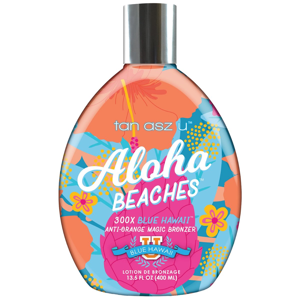 Tan Asz U Aloha Beaches Tanning Lotion 300X Blue Hawaii Anti-Orange Bronzer Color-Correcting Blue Bronzing Blend with Peptide Complex 13.5 Fl Oz Avelisse
