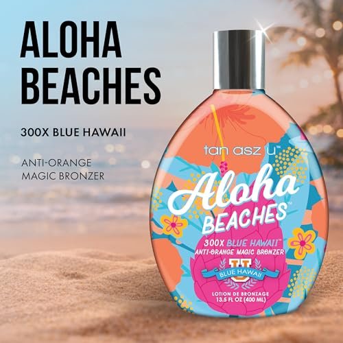 Tan Asz U Aloha Beaches Tanning Lotion 300X Blue Hawaii Anti-Orange Bronzer Color-Correcting Blue Bronzing Blend with Peptide Complex 13.5 Fl Oz Avelisse