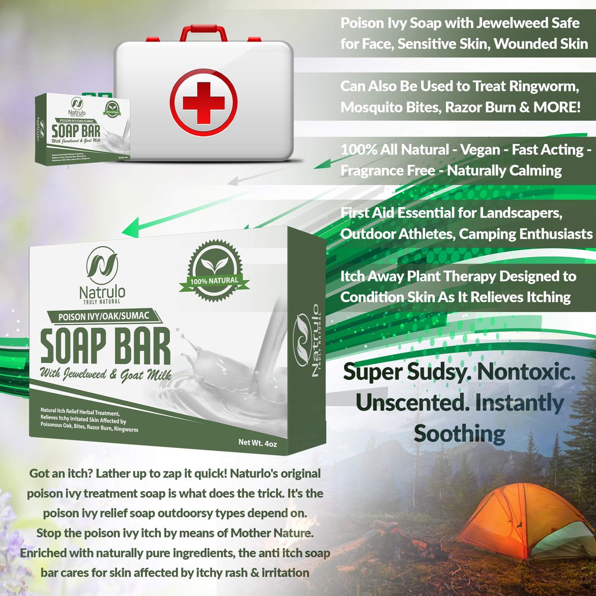Natrulo Poison Ivy Soap Bar with Jewelweed – Natural Itch Relief for Poison Ivy, Oak, Sumac, Bug Bites, Razor Burn & Ringworm - görsel 3