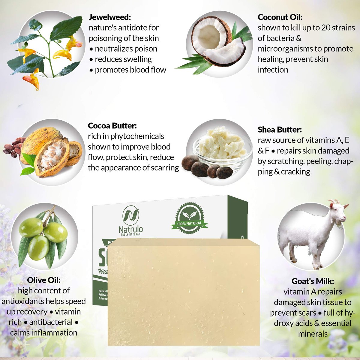 Natrulo Poison Ivy Soap Bar with Jewelweed – Natural Itch Relief for Poison Ivy, Oak, Sumac, Bug Bites, Razor Burn & Ringworm - görsel 9
