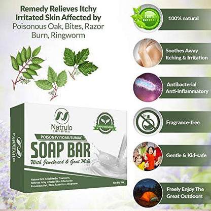 Natrulo Poison Ivy Soap Bar with Jewelweed – Natural Itch Relief for Poison Ivy, Oak, Sumac, Bug Bites, Razor Burn & Ringworm