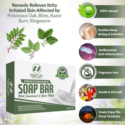Natrulo Poison Ivy Soap Bar with Jewelweed – Natural Itch Relief for Poison Ivy, Oak, Sumac, Bug Bites, Razor Burn & Ringworm