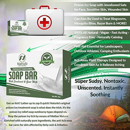 Natrulo Poison Ivy Soap Bar with Jewelweed – Natural Itch Relief for Poison Ivy, Oak, Sumac, Bug Bites, Razor Burn & Ringworm