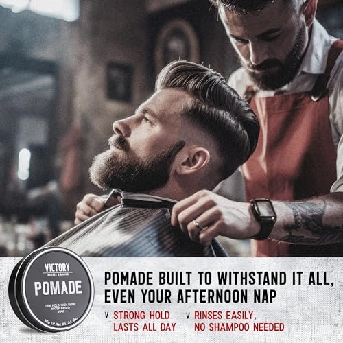 Victory Barber & Brand Pomade for Men - Water Based Pomade, High Shine Hair Wax, Strong Hold, 3.1 oz, Made in USA Avelisse