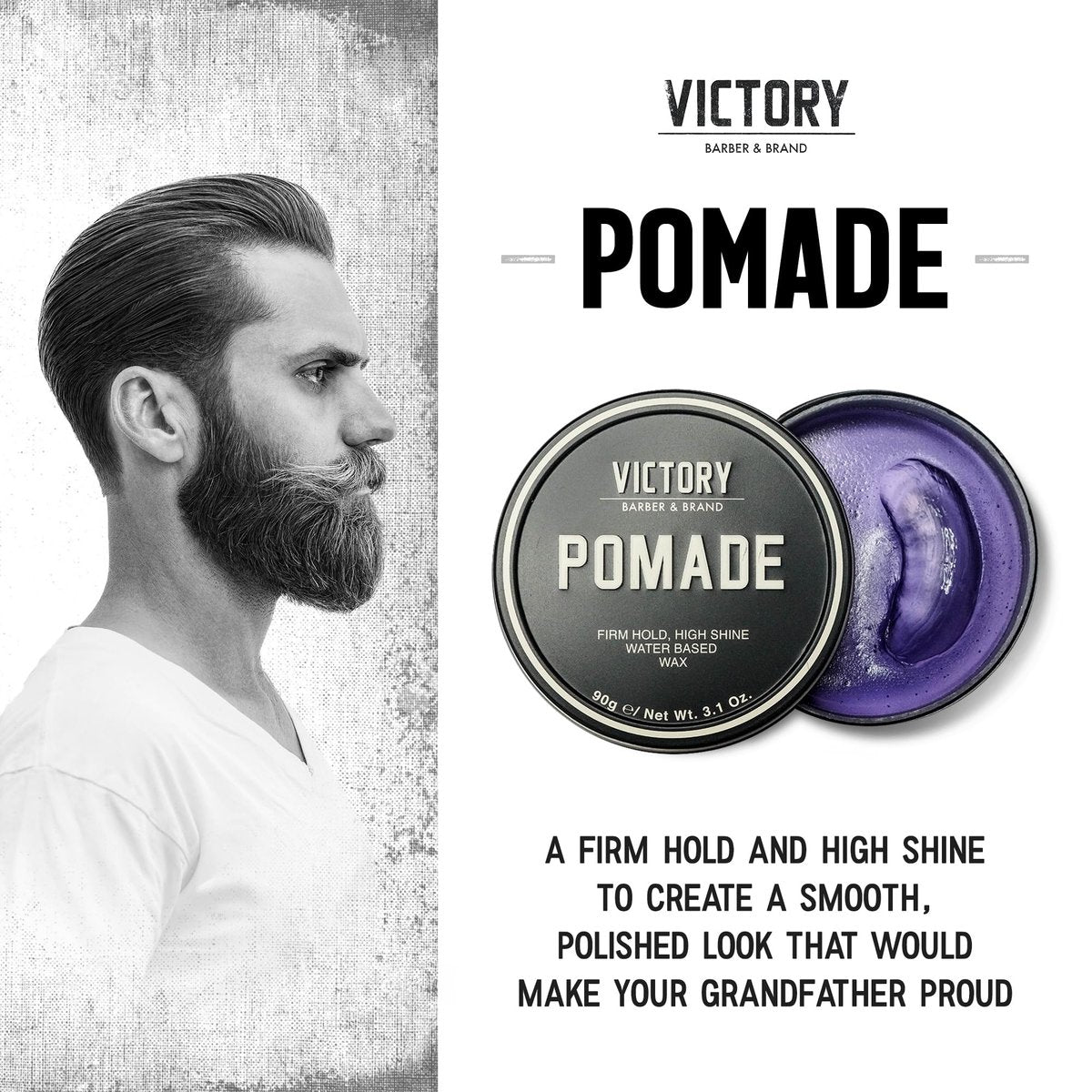 Victory Barber & Brand Pomade for Men - Water Based Pomade, High Shine Hair Wax, Strong Hold, 3.1 oz, Made in USA Avelisse