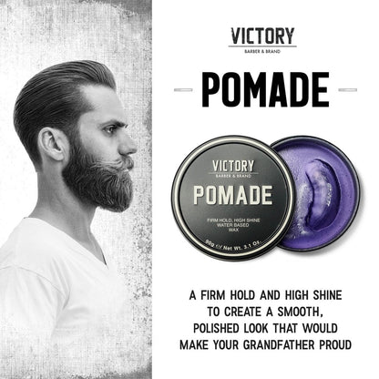 Victory Barber & Brand Pomade for Men - Water Based Pomade, High Shine Hair Wax, Strong Hold, 3.1 oz, Made in USA Avelisse