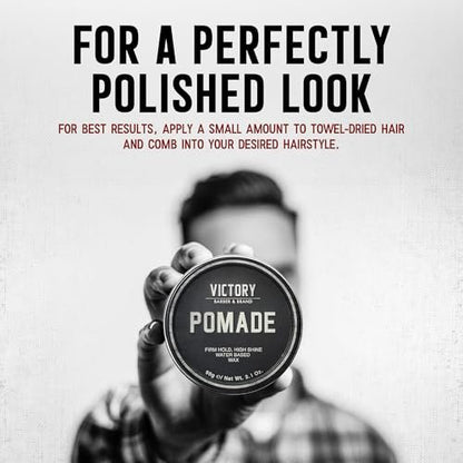 Victory Barber & Brand Pomade for Men - Water Based Pomade, High Shine Hair Wax, Strong Hold, 3.1 oz, Made in USA Avelisse