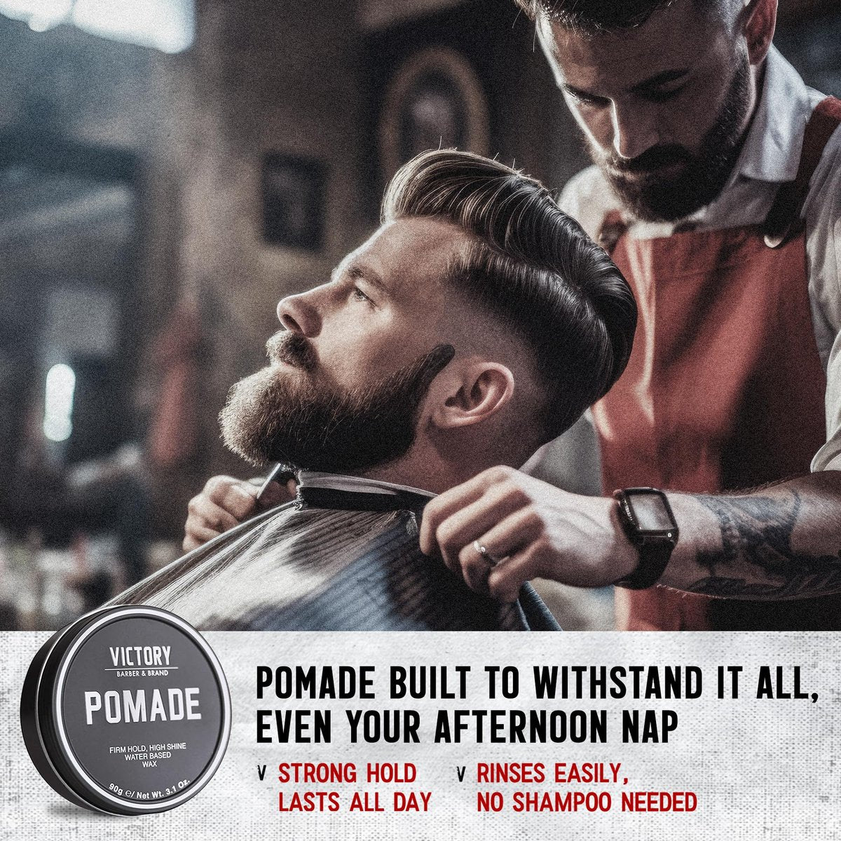 Victory Barber & Brand Pomade for Men - Water Based Pomade, High Shine Hair Wax, Strong Hold, 3.1 oz, Made in USA Avelisse