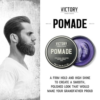 Victory Barber & Brand Pomade for Men - Water Based Pomade, High Shine Hair Wax, Strong Hold, 3.1 oz, Made in USA Avelisse