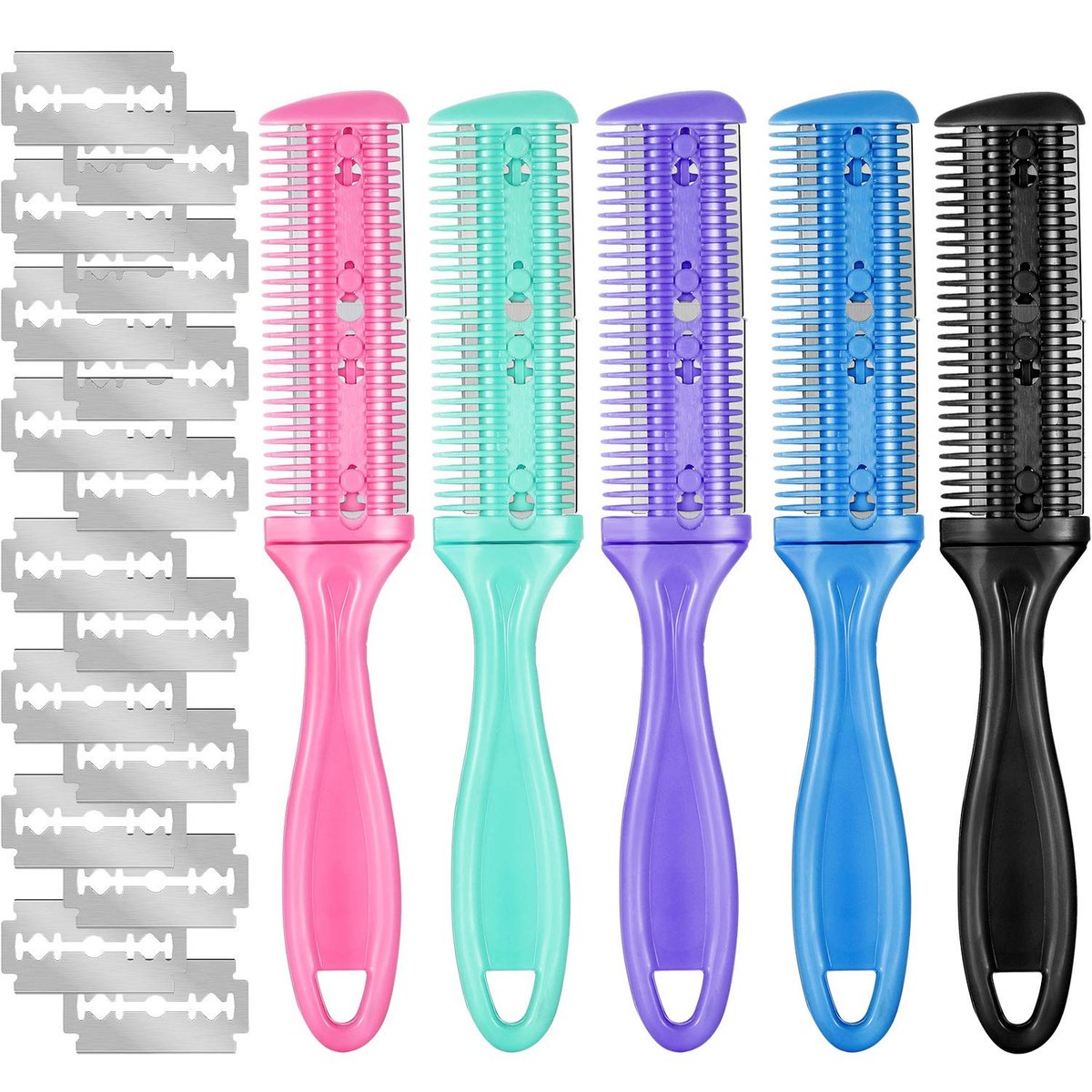 Boao 5-Piece Dual-Sided Cutting Scissors Set with 20 Razors and Thinning Comb for Precision Haircuts (5 Colors) - görsel 1