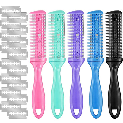 Boao 5-Piece Dual-Sided Cutting Scissors Set with 20 Razors and Thinning Comb for Precision Haircuts (5 Colors)