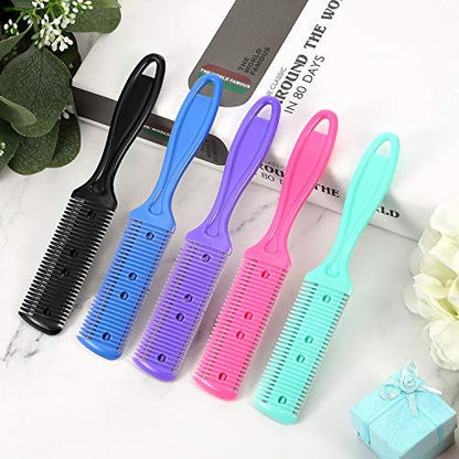 Boao 5-Piece Dual-Sided Cutting Scissors Set with 20 Razors and Thinning Comb for Precision Haircuts (5 Colors)