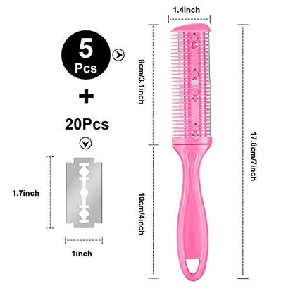 Boao 5-Piece Dual-Sided Cutting Scissors Set with 20 Razors and Thinning Comb for Precision Haircuts (5 Colors)