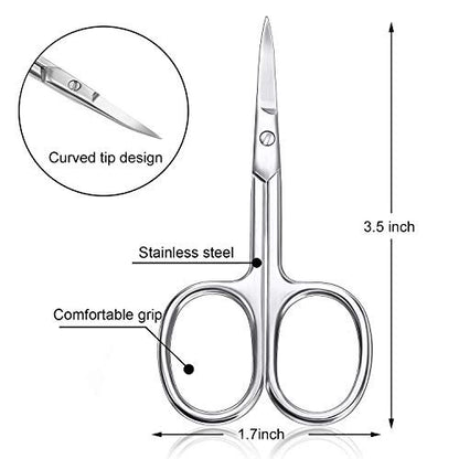 3-Piece Curved Cuticle Scissors - Stainless Steel Manicure Shears for Nail, Eyebrow, Eyelash & Facial Hair Grooming