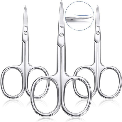 3-Piece Curved Cuticle Scissors - Stainless Steel Manicure Shears for Nail, Eyebrow, Eyelash & Facial Hair Grooming