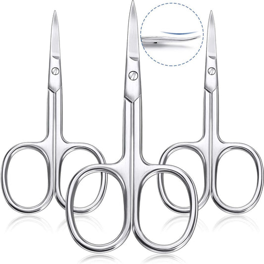 3-Piece Curved Cuticle Scissors - Stainless Steel Manicure Shears for Nail, Eyebrow, Eyelash & Facial Hair Grooming