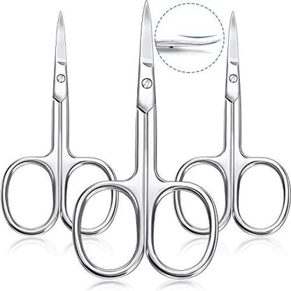 3-Piece Curved Cuticle Scissors - Stainless Steel Manicure Shears for Nail, Eyebrow, Eyelash & Facial Hair Grooming