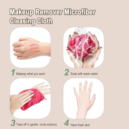 KODAMO Reusable Makeup Remover Cloths - 12 Pack Gentle Microfiber Face Wash Cloths, Pink - görsel 12