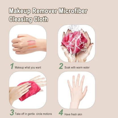 KODAMO Reusable Makeup Remover Cloths - 12 Pack Gentle Microfiber Face Wash Cloths, Pink