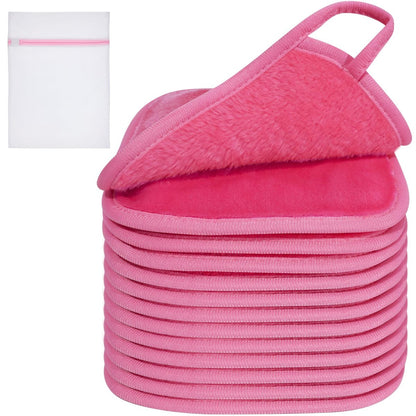 KODAMO Reusable Makeup Remover Cloths - 12 Pack Gentle Microfiber Face Wash Cloths, Pink