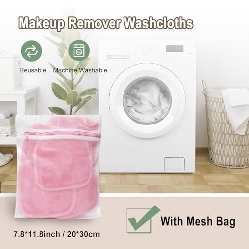 KODAMO Reusable Makeup Remover Cloths - 12 Pack Gentle Microfiber Face Wash Cloths, Pink - görsel 10