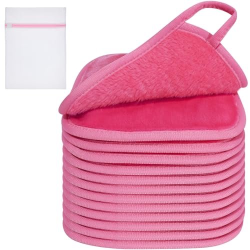 KODAMO Reusable Makeup Remover Cloths - 12 Pack Gentle Microfiber Face Wash Cloths, Pink - görsel 2