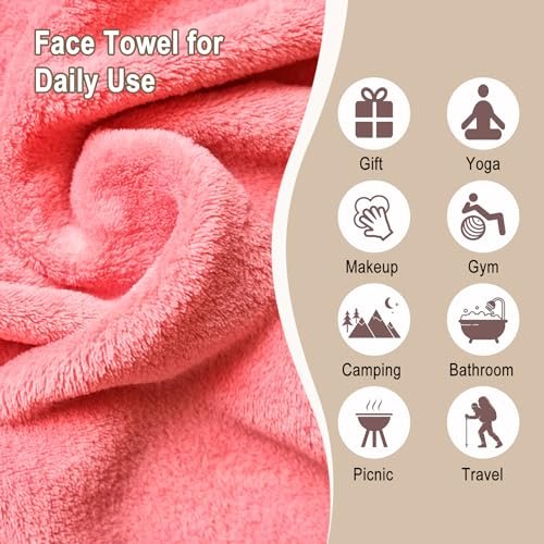 KODAMO Reusable Makeup Remover Cloths - 12 Pack Gentle Microfiber Face Wash Cloths, Pink - görsel 8