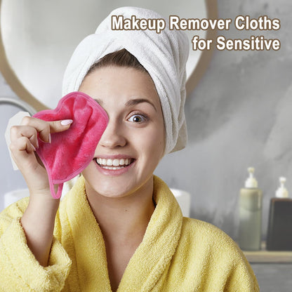 KODAMO Reusable Makeup Remover Cloths - 12 Pack Gentle Microfiber Face Wash Cloths, Pink