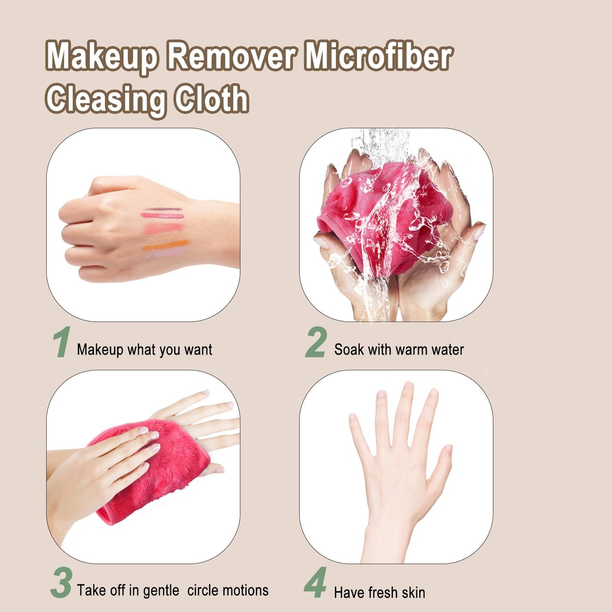 KODAMO Reusable Makeup Remover Cloths - 12 Pack Gentle Microfiber Face Wash Cloths, Pink - görsel 11