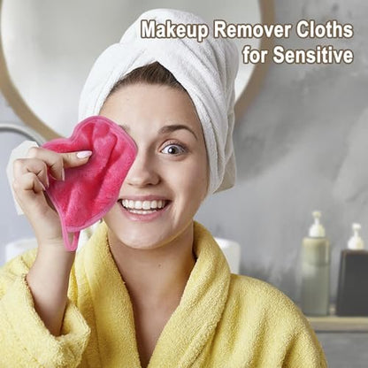 KODAMO Reusable Makeup Remover Cloths - 12 Pack Gentle Microfiber Face Wash Cloths, Pink