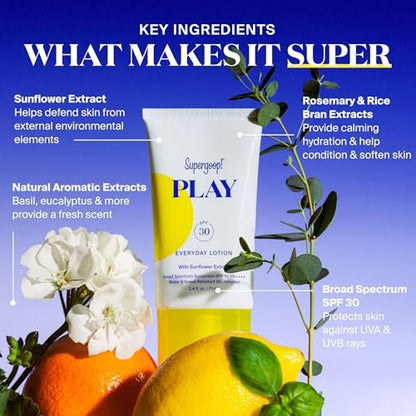 Supergoop! PLAY Everyday Lotion SPF 50 - Broad Spectrum Sunscreen for Face & Body, Water & Sweat Resistant, 2.4 fl oz