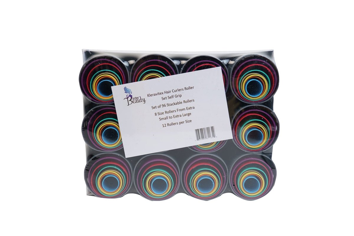 Kleravitex 96-Piece Stackable Hair Roller Set - 8 Sizes from Extra Small to Extra Large for All Hair Types Avelisse