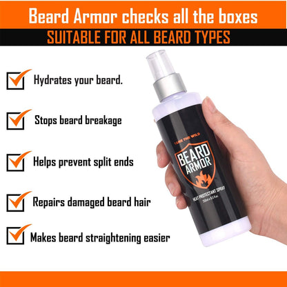 Tame the Wild Beard Straightener with Heat Protectant - Argan Oil, Keratin & Aloe Fortified Spray for Men's Hair & Beard - Large 8.5 Fl Oz Bottle