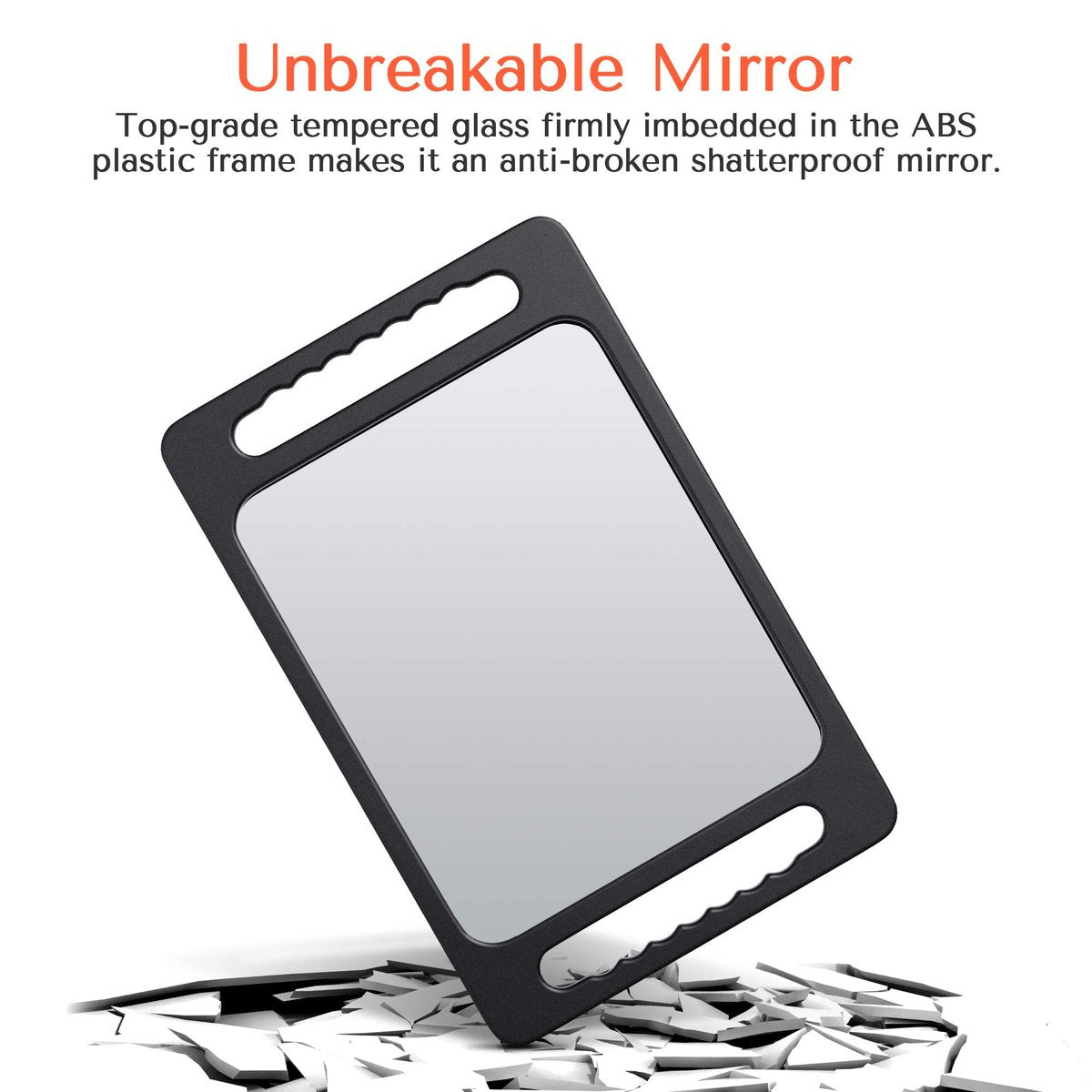 TASALON Unbreakable Hand Mirror with Double Handle - Large Handheld Barber Mirror for Hair and Beauty Salon, Durable Lightweight Haircut Mirror with Double Handgrip (Black, 15.8" x 10.2") Avelisse