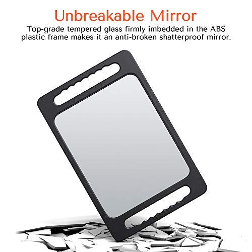 TASALON Unbreakable Hand Mirror with Double Handle - Large Handheld Barber Mirror for Hair and Beauty Salon, Durable Lightweight Haircut Mirror with Double Handgrip (Black, 15.8" x 10.2") Avelisse