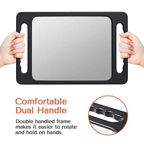 TASALON Unbreakable Hand Mirror with Double Handle - Large Handheld Barber Mirror for Hair and Beauty Salon, Durable Lightweight Haircut Mirror with Double Handgrip (Black, 15.8" x 10.2") Avelisse