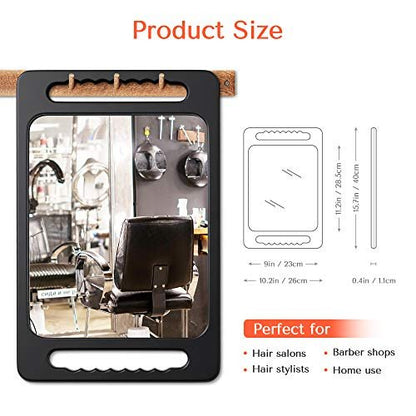 TASALON Unbreakable Hand Mirror with Double Handle - Large Handheld Barber Mirror for Hair and Beauty Salon, Durable Lightweight Haircut Mirror with Double Handgrip (Black, 15.8" x 10.2") Avelisse
