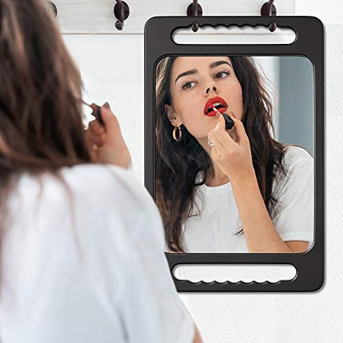 TASALON Unbreakable Hand Mirror with Double Handle - Large Handheld Barber Mirror for Hair and Beauty Salon, Durable Lightweight Haircut Mirror with Double Handgrip (Black, 15.8" x 10.2") Avelisse