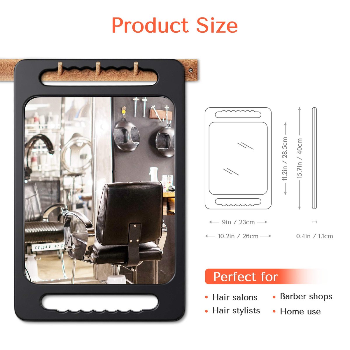 TASALON Unbreakable Hand Mirror with Double Handle - Large Handheld Barber Mirror for Hair and Beauty Salon, Durable Lightweight Haircut Mirror with Double Handgrip (Black, 15.8" x 10.2") Avelisse