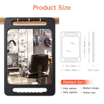 TASALON Unbreakable Hand Mirror with Double Handle - Large Handheld Barber Mirror for Hair and Beauty Salon, Durable Lightweight Haircut Mirror with Double Handgrip (Black, 15.8" x 10.2") Avelisse