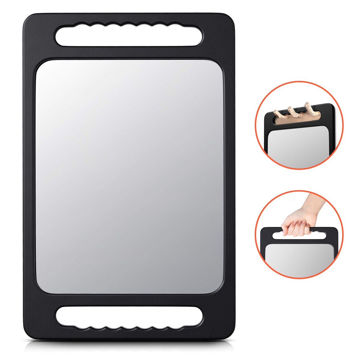 TASALON Unbreakable Hand Mirror with Double Handle - Large Handheld Barber Mirror for Hair and Beauty Salon, Durable Lightweight Haircut Mirror with Double Handgrip (Black, 15.8" x 10.2") Avelisse