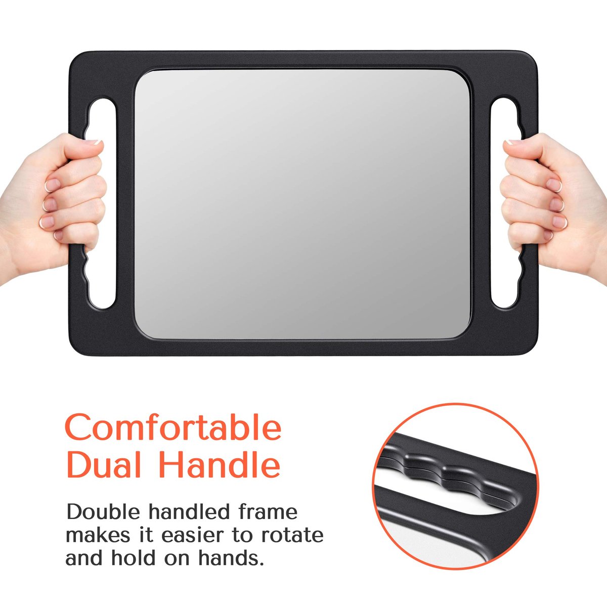 TASALON Unbreakable Hand Mirror with Double Handle - Large Handheld Barber Mirror for Hair and Beauty Salon, Durable Lightweight Haircut Mirror with Double Handgrip (Black, 15.8" x 10.2") Avelisse