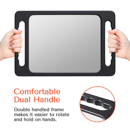 TASALON Unbreakable Hand Mirror with Double Handle - Large Handheld Barber Mirror for Hair and Beauty Salon, Durable Lightweight Haircut Mirror with Double Handgrip (Black, 15.8" x 10.2") Avelisse