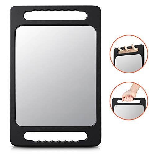 TASALON Unbreakable Hand Mirror with Double Handle - Large Handheld Barber Mirror for Hair and Beauty Salon, Durable Lightweight Haircut Mirror with Double Handgrip (Black, 15.8" x 10.2") Avelisse
