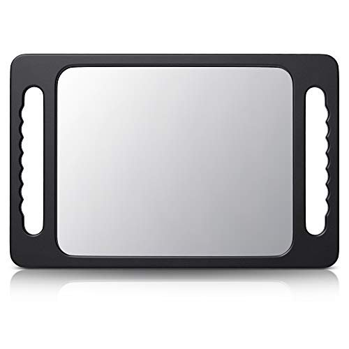TASALON Unbreakable Hand Mirror with Double Handle - Large Handheld Barber Mirror for Hair and Beauty Salon, Durable Lightweight Haircut Mirror with Double Handgrip (Black, 15.8" x 10.2") Avelisse
