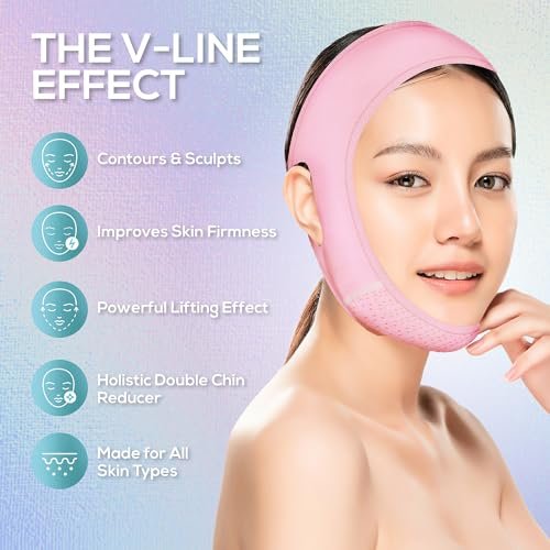 Venus Visage Face Lifting Strap for Jaw Line Definition - Reusable Chin Strap for Sleeping - Visually Sculpts Double Chin (Pink) Avelisse