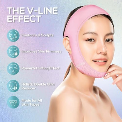 Venus Visage Face Lifting Strap for Jaw Line Definition - Reusable Chin Strap for Sleeping - Visually Sculpts Double Chin (Pink) Avelisse